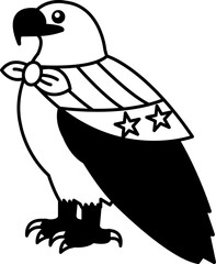 isolate black and white illustration of Eagle in an American flag scarf