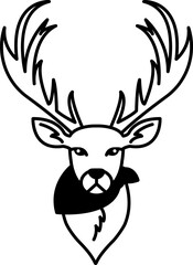 isolate black and white illustration of Deer in a red scarf