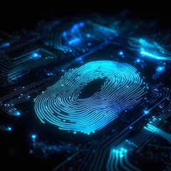 Digital Identity: Futuristic Fingerprint on a Circuit Board. Illustrating the concept of security, authentication, and technology.