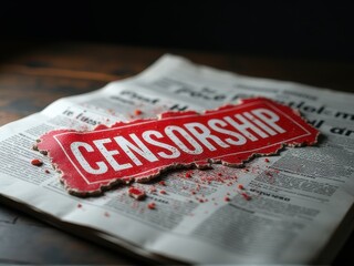 A broken "CENSORSHIP" stamp on a newspaper front page