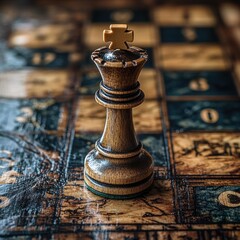 Majestic Chess King on Antique Board