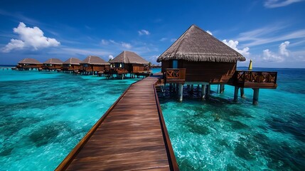 Fototapeta premium Maldives Overwater Bungalows with Tropical Paradise.