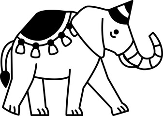 isolate black and white illustration of Elephant in festival costumes