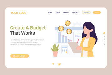 Landing page design template for financial budget planning service. Easy to edit and customize. Modern Vector illustration concepts for website