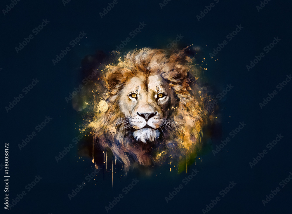 Poster the majestic creature's artistic representation, hinting at untamed nature and regal power. a splash