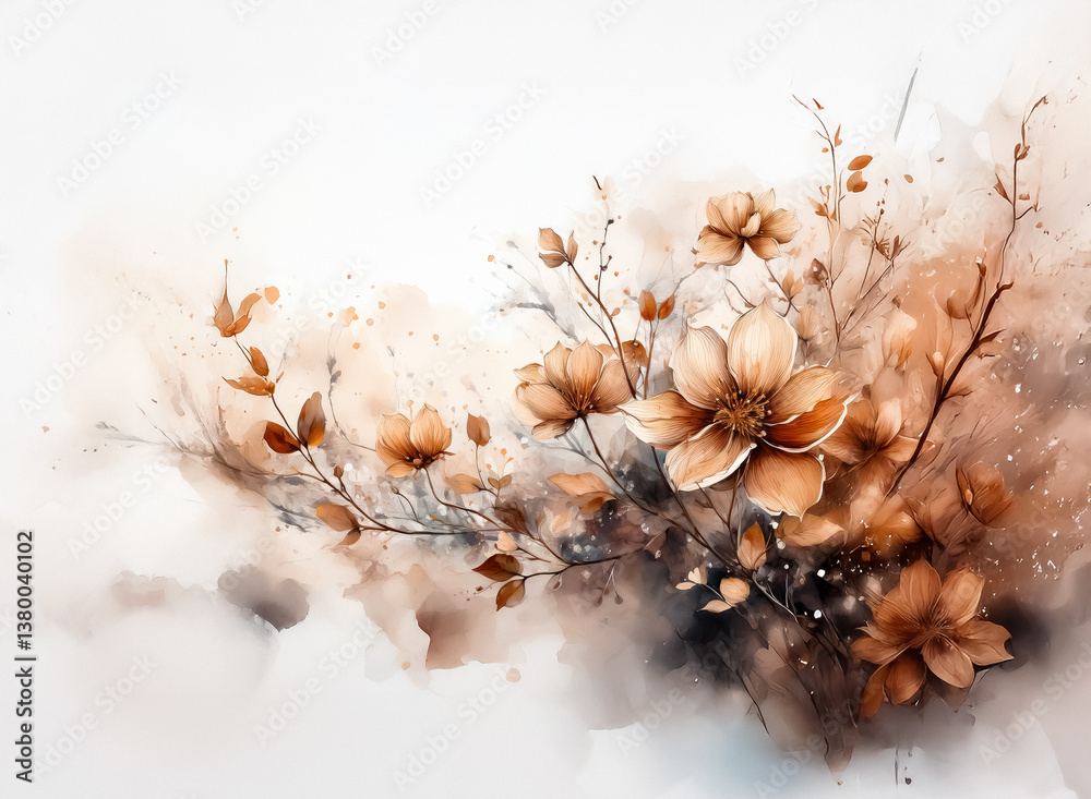 Poster hint: this image showcases flowers in a watercolor style. the overall color palette is warm with bro