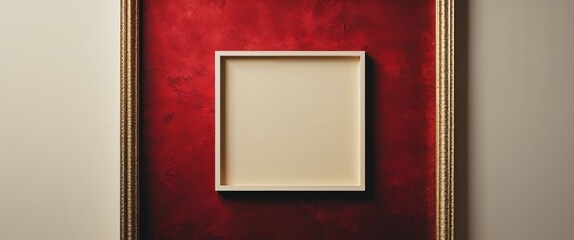 Fototapeta premium Red textured background with gold ornate border and cream insert