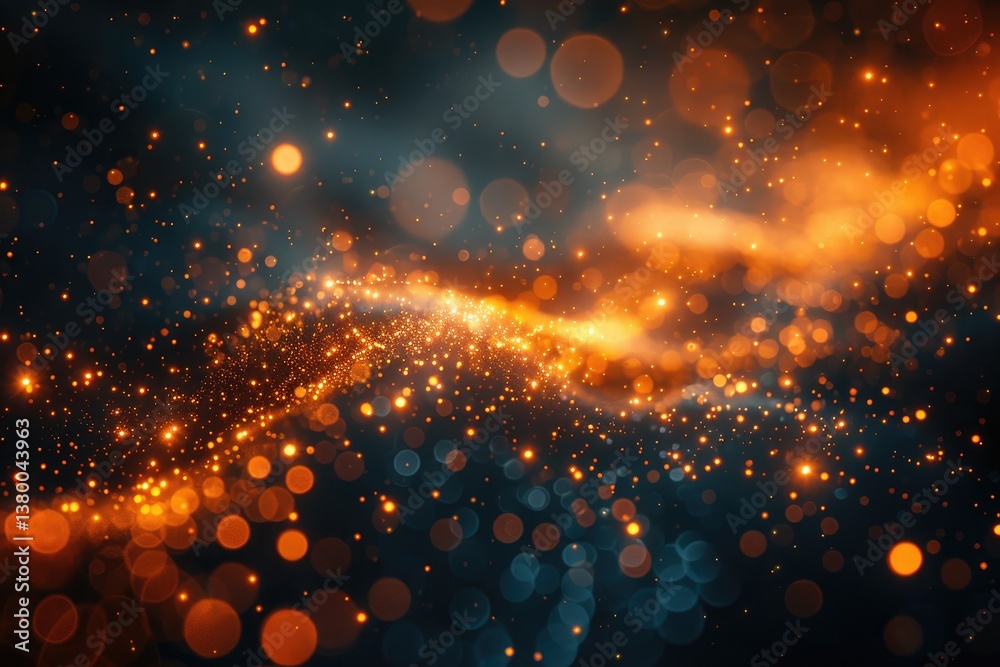 Poster abstract image showing luminous particles across a dark background