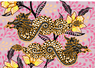 Naklejka premium Dragon Motif in Indonesian Batik is very unique and exclusive
