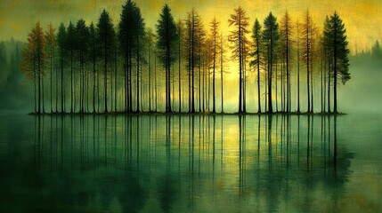 A repeating symphony of verdant trees, their leaves like emerald brushstrokes, creating a harmonious and calming visual pattern. 