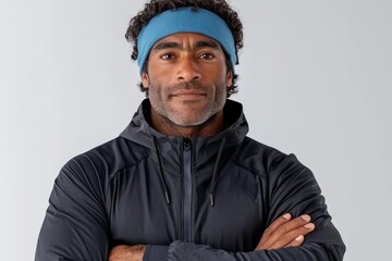 Fototapeta premium Confident Black Man in Fitness Gear Posing After Workout