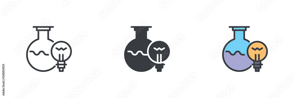 Poster Laboratory flask with a light bulb different style icon set