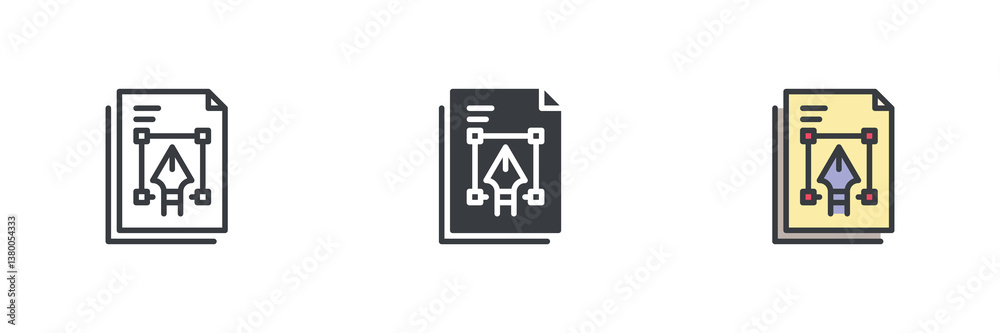 Poster Document with a pen tool different style icon set