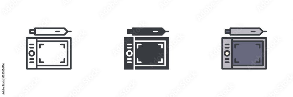 Aufkleber graphic tablet with a stylus different style icon set