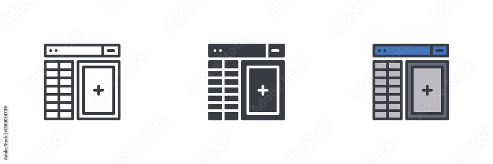 Poster Spreadsheet or data table interface different style icon set