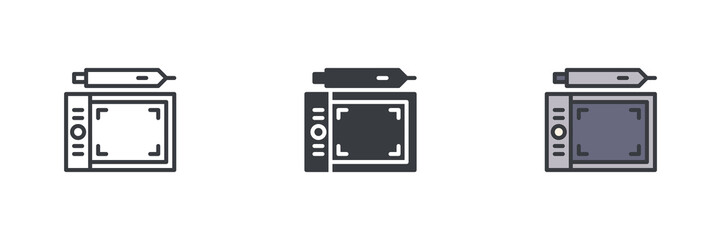 Graphic tablet with a stylus different style icon set