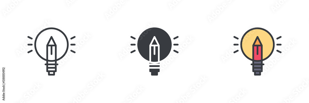 Poster Light bulb with a pencil inside different style icon set