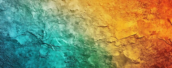 Fototapeta premium ​Orange blue green abstract background. Gradient.Toned rough stone surface texture. Colorful backdrop with copy space for design. Wide banner. Panoramic