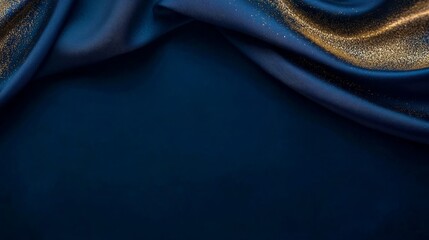 Textured close-up of navy blue ink merging with gold accents against a pearl white backdrop, creating a striking and elegant visual with copy space available