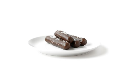 Glossy Chocolate-Dipped Biscuit Sticks on Minimal White Plate &ndash; Sweet and Crunchy Gourmet Snack