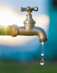 Leaking Water Faucet, Plumbing and Water Conservation Concept