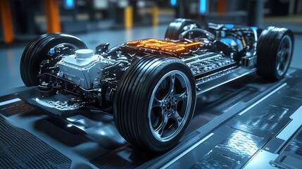 A futuristic electric vehicle drivetrain, showcasing next-gen automotive gear technology