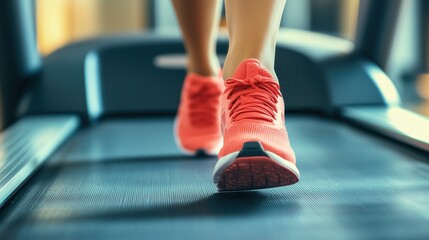 Each stride reflects the rhythm of dedication, as vibrant shoes contrast against the machine, highlighting the drive toward fitness goals.

