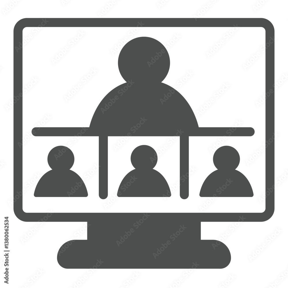 Poster monitor screen and user conference solid icon, remote work concept. vector graphics. display with on