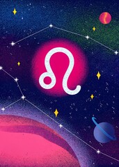 Leo zodiac symbol poster, cartoon vertical astrological wallpaper with soft textures and colors