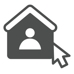 Home user and mouse cursor solid icon, remote work concept. Vector graphics. User house with mouse pointer sign on white background, glyph style icon for mobile or web design.