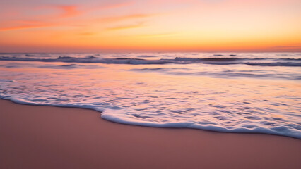 Obraz premium Serene Beach Sunset: Pastel Waves and Pink Sand Tranquility