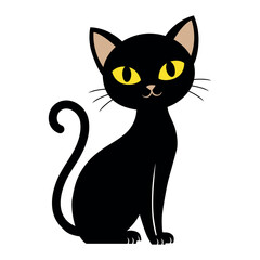 Elegant black cat with yellow eyes cartoon vector