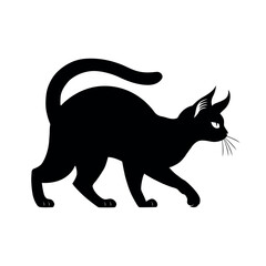 Hissing black cat in aggressive stance spooky vector