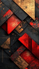 Abstract Geometric Pattern with Black Red and Gold Colors