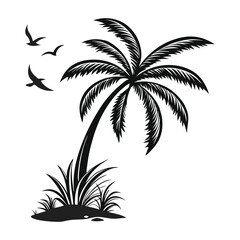 Fototapeta premium Tropical Palm Tree Silhouette with Flying Birds
