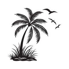 Fototapeta premium Tropical Palm Tree Silhouette with Flying Birds