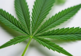 Cannabis Leaf Macro Shot Detailed Green Hemp Plant Texture.