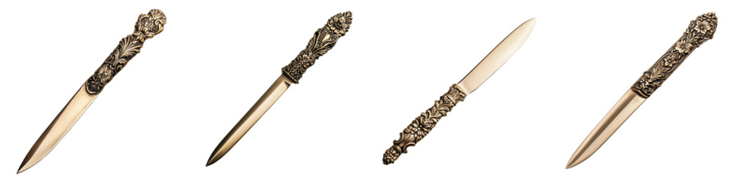 A highly decorative and ornately engraved dagger showcasing exquisite metalcraft and design suitable for ceremonial or display purposes