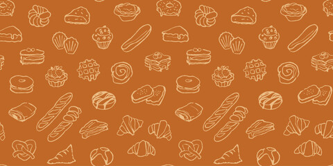 Hand drawn bakery seamless pattern background.