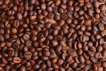 View from Above of Dark Roasted Coffee Beans