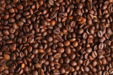 Roasted Coffee Beans in a Top-Down Perspective