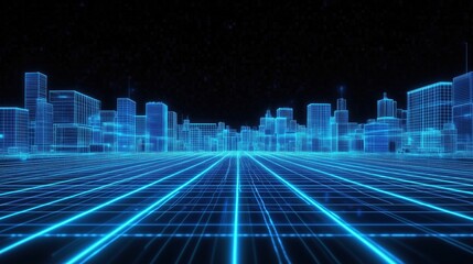 Cyberpunk style wireframe city landscape, full of futuristic sense