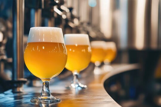 Hazy IPA Beer Tasting at the Brewery with Glasses in an Industrial Setting