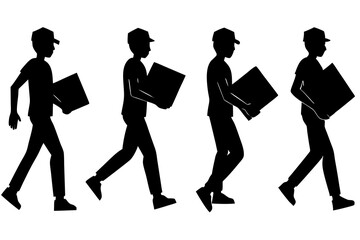 set of Courier Delivering man silhouette vector illustration