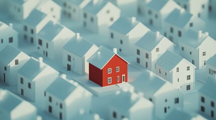 Red house in among white houses for real estate property industry. ai generated