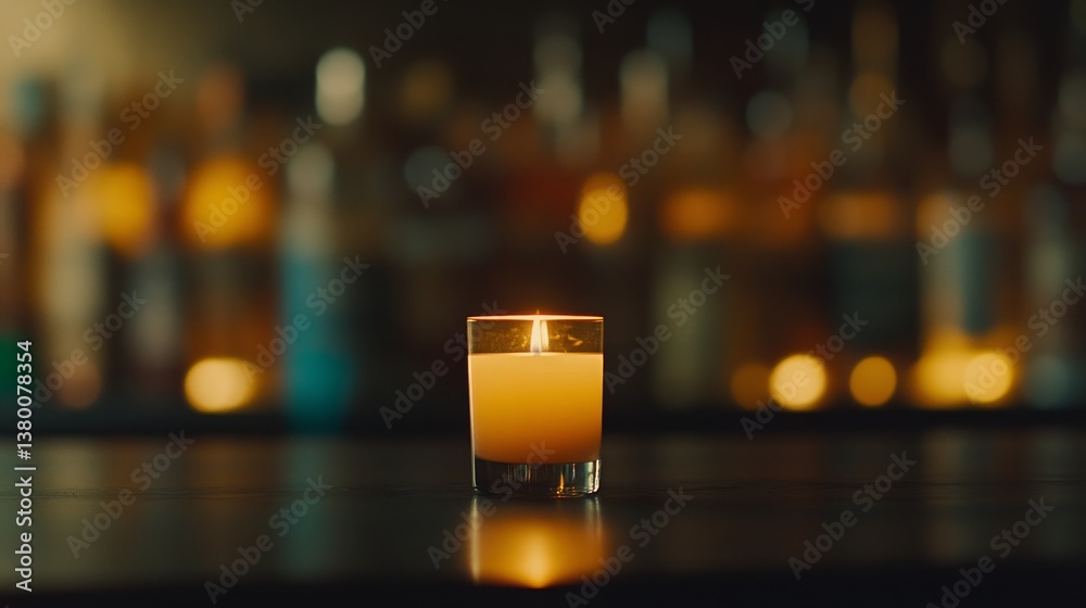 Aufkleber a single candle glows softly against a dark backdrop, surrounded by blurred golden candlelight, invi