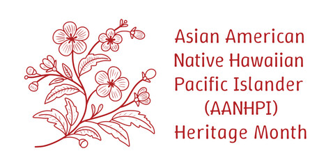 Asian American, Pacific Islander Heritage month vector banner with hand drawn Asian flower branch silhouette. Greeting card, AAPI print