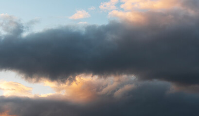 Beautiful clouds on the sky after sunset . Sunset sky background.
