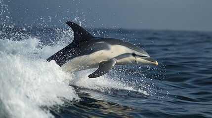 Fototapeta premium Graceful Dolphin Leaping Over Ocean Wave