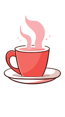 Fototapeta premium Red coffee cup with steam on saucer over white background flat vector illustration